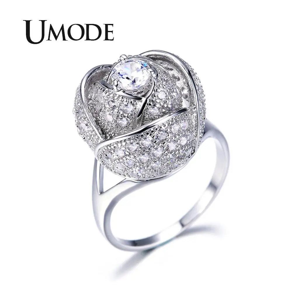 UMODE Женское кольцо в современном стиле с покрытием из белого золота женское