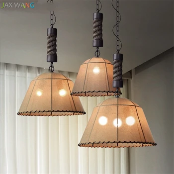 

American Rural Retro Hemp Linen Pendant Lights Resin Pendant Lamp for Living Room Restaurant Study Bar Cafe Indoor Lighting Deco