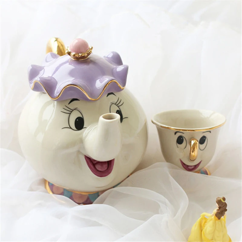 Karikat r ay seti g zellik ve Beast Mrs Potts aydanl k ip fincan Set 