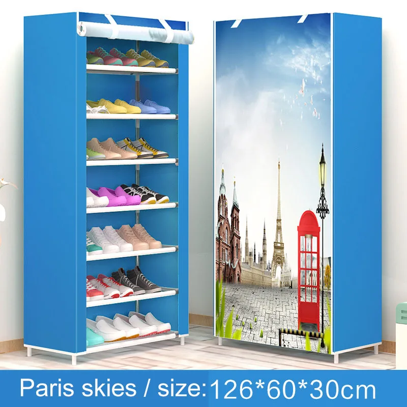 8-Слои 7-сетка модный простой нетканый материал для обуви обувной шкаф для обуви многофункциональный супер хранения стойка для обуви - Цвет: Paris skies