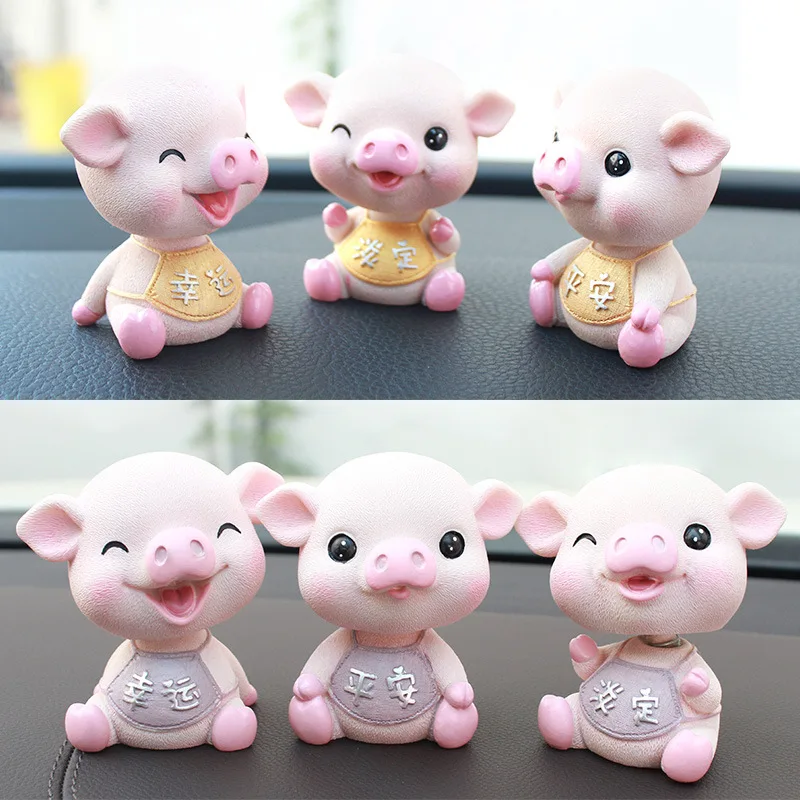 

3pcs Car Ornaments Cute Resin Funny Pig Shaking Head Dolls Decoration Swinging Head Pigs Toys In Car Auto Decor Accessories