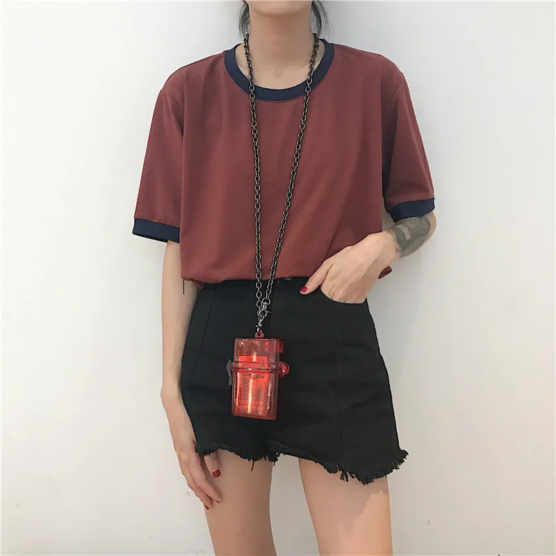 

Basic T Shirt Women Summer Short Sleeve O-Neck T-Shirts Hit Color Tees Cotton All-Match Tops Female Casual T-Shirts