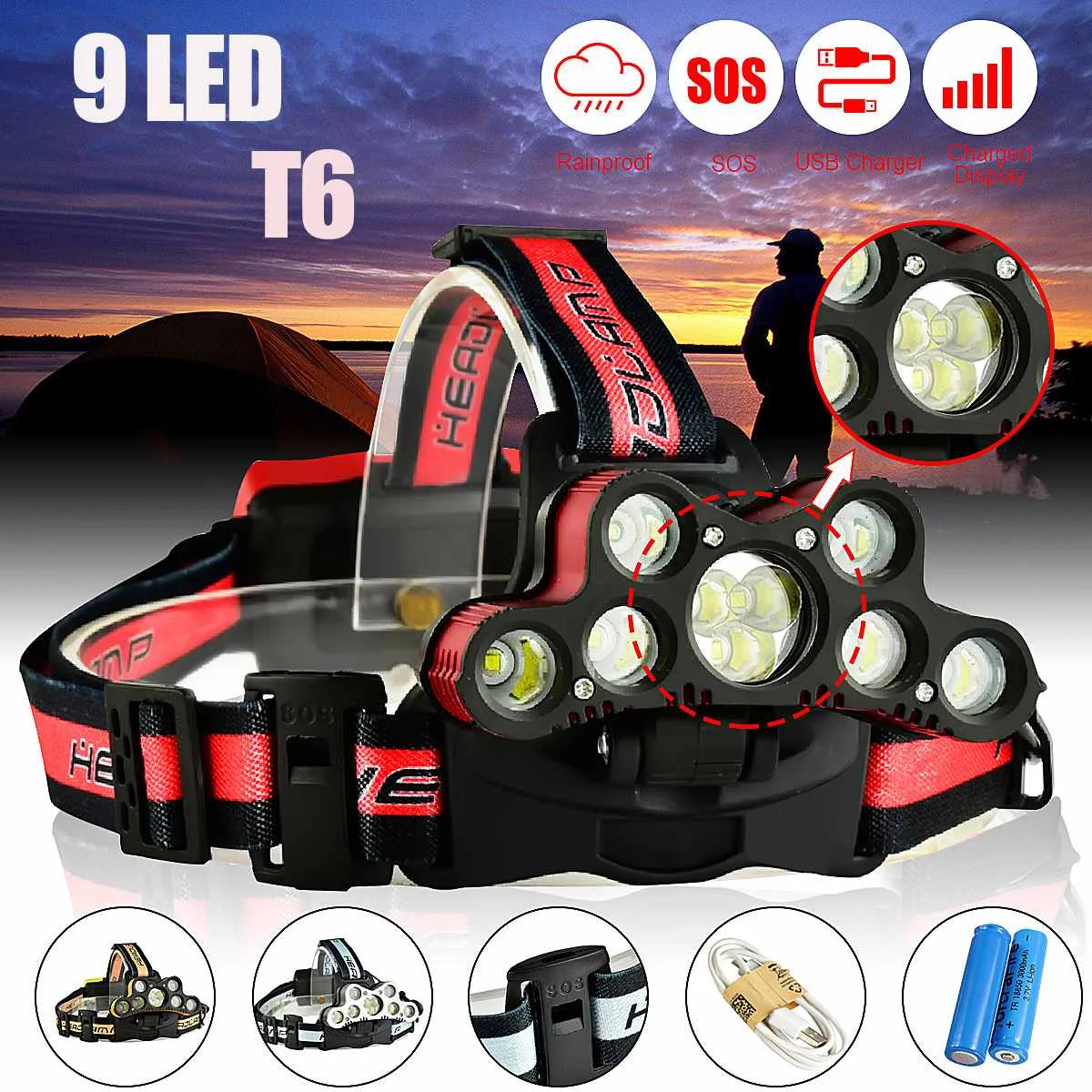 

120000lm Smuxi 2501-B head light waterproof headlamp 7*t6 headlight 6 modes falshlight use 18650 for hunting cycling camping