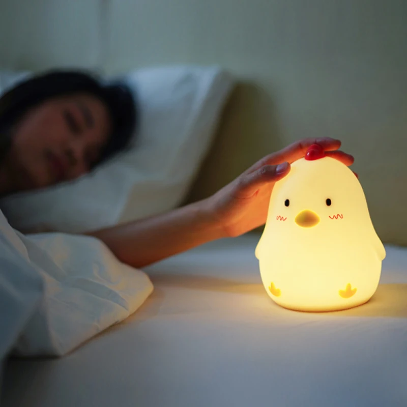 

HOLLKI Chicken Alarm Clock Night Lights Silicone Touch Wake Up Chicken Clock Pat Lamp Home Office Decor Lights for Kid's Gifts