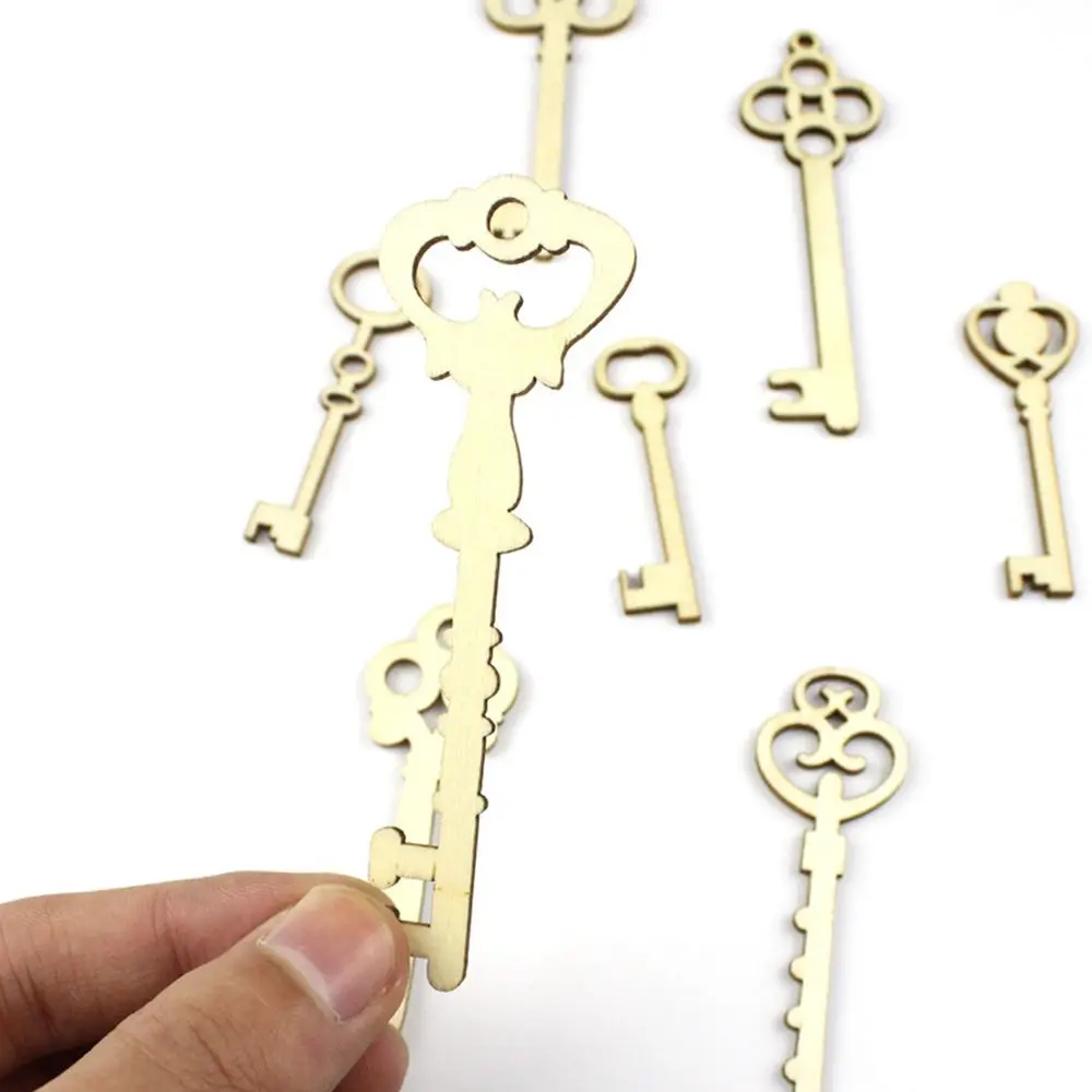 8Pcs/set New Handmade Key Ornament Embellishment Scrapbooking Card Wooden Craft DIY Decoration Wall Decoration Nice Gift