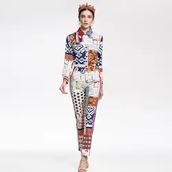 LANMREM 2019 новая личность красочная печать женский комплект 2 шт. Мода весна Multi-элемент длинные штаны Twinset BD095