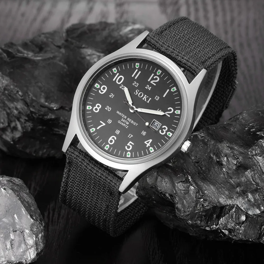 

SOKI mens watches top brand luxury 2019 New Arrival relogio masculino fashion Military Army Men Date Canvas Band Stainless Steel