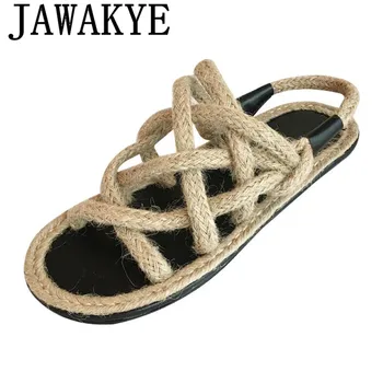 

Flat heel Fishman shoes women Open Toe Cross-Tied Hemp Rope Summer Sandals Vacation Beach Shoes gladiator Sandalias Mujer