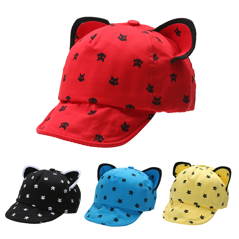 Us 215 46 Offbaby Kappen Nette Katze Ohren Baseball Cap Für Kinder Cartoon Schirmmütze Schwarz Blau Rot Gelb Hut Für Junge Mädchen In Hüte