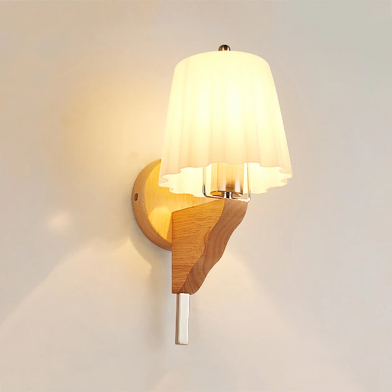  Nordic Sconce Wall Lights Wood Led Wandlamp Glass Lamp luminaria Modern Loft decor Bedroom Hallway  - 32799309947