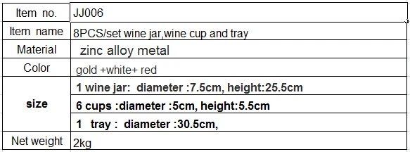 8 шт./компл. металлический сплав золота Белый винный набор кухня столовая Бар 6 Кружки винного цвета 1 баночка 1 лоток с гравировкой для осветительных реек винный набор JJ006