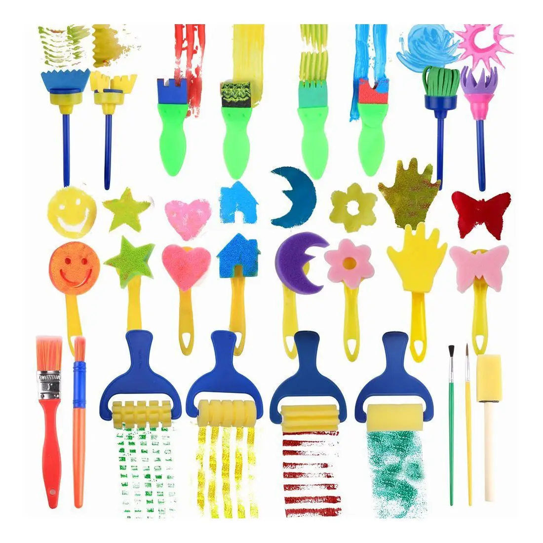 SOFT 25 Pieces Kids Sponge Painting Brushes for Early Learning Mini