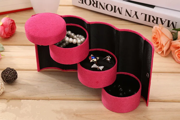 Модная цилиндрическая трехслойная коробка для ювелирных изделий Складная складная коробка для хранения ожерелье держатель для хранения сережек Органайзер чехол для дисплея