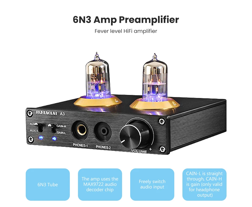 PJ. MIAOLAI Preamp 6N3 вакуумный прибор, предусилитель Bluetooth 5,0 усилитель для наушников с чипом MAX9722 HiFi стерео аудио декодер