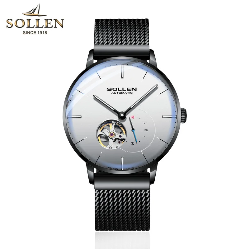 

SOLLEN Mens Watches Top Brand Luxury Automatic Mechanical Watch Casual Steel Sapphire Waterproof Wristwatch Relogio Masculino