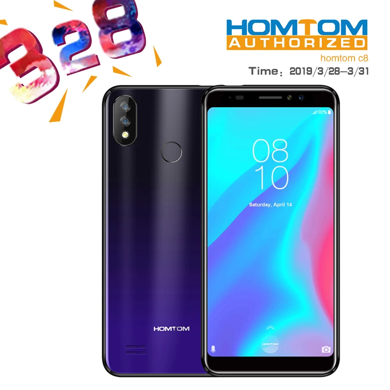 HOMTOM C8 4G Smartphone 5.5'' Android 8.1 MTK6739 Quad Core 1.3GHz 2GB RAM 16GB ROM 13.0MP Fingerprint Face ID 3000mAh Cellphone
