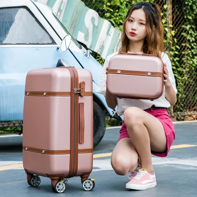 Набор чемоданов тележка для багажа на колесах сумка для путешествий 24 дюймов ретро чемодан колеса женский косметический чехол для переноски багажа - Цвет: B1