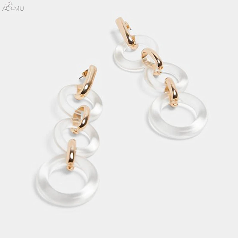 

AOMU Exaggerated Punk Transparent Resin Metal Hollow Cross Circle Long Drop Earrings for Women Gift Party Jewelry Pendientes