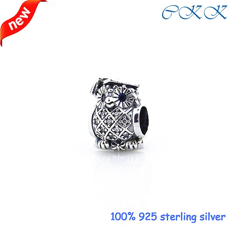 

Fit Pandora Bracelets OWL Beads 925 Sterling Silver Swiss Blue Crystal Charm for Jewelry Making DIY Kralen Silver 925 PF174