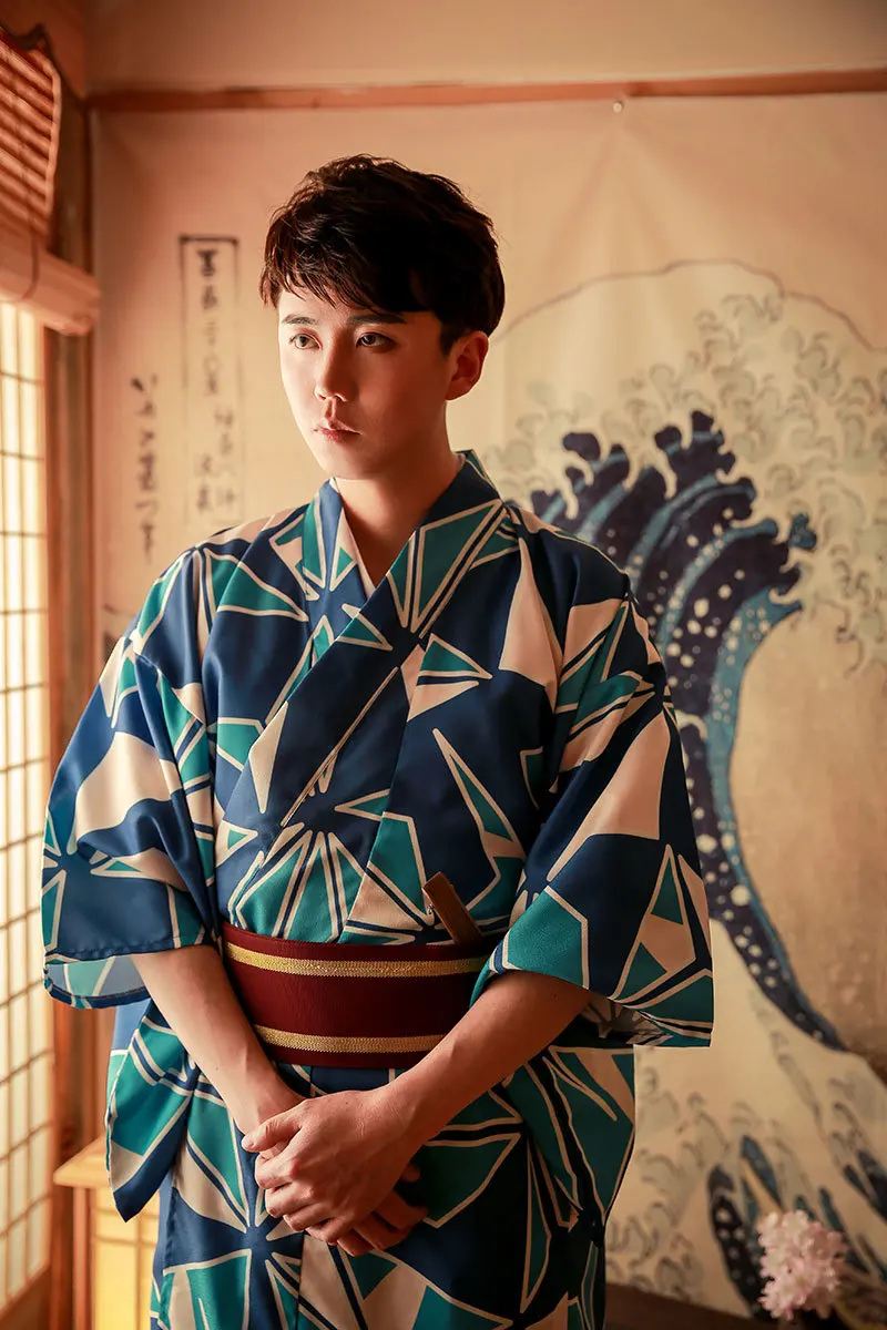 Традиционный японский мужской костюм кимоно роскошный мужской Халат юката Мужская сексуальная ночная рубашка Lounge Халаты Кимоно костюмы косплей A60612