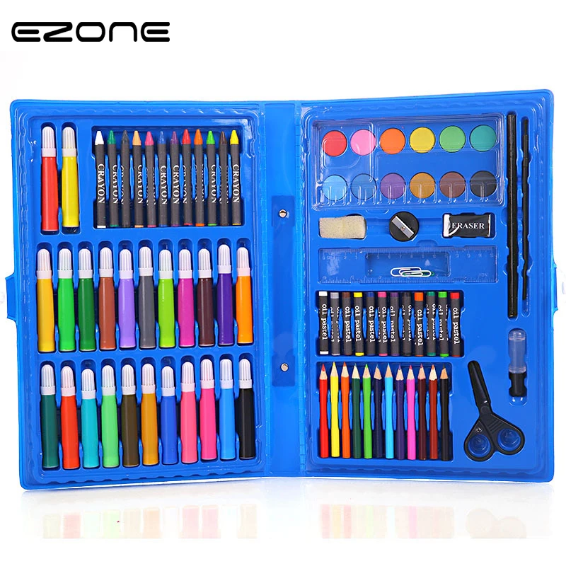 

EZONE 86PCS in 1 kids 12Colors Marker Packet Set Children Painting Crayon Pencil Pigment For Art Drawing Supply Gifts Stationery