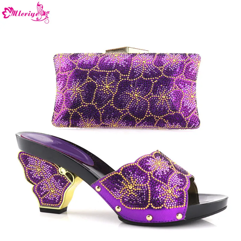 

New Arrival African Shoe and Bags Women Italian Nigerian Women Wedding Shoes and Bag Set Decorated with Rhinestone Italian Shoes