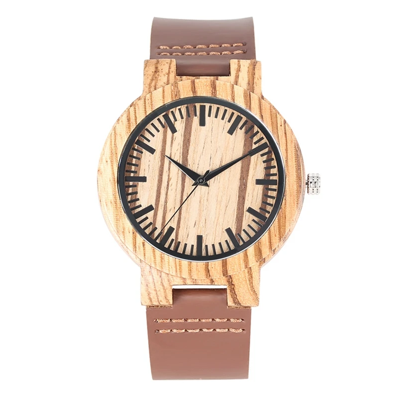 

Men's Watch Simple Wood Watch Round Dial Analog Vantage Ebony Wood Quartz Retro Leather Band Man Clock Hours Reloj de madera