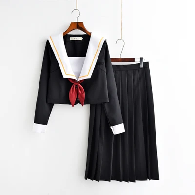 Японская школьная форма для девочек, матросские Топы+ галстук+ юбка, Морской стиль, одежда для девочек, большие размеры, Lala, костюмы для болельщиц - Цвет: Tops and long skirts