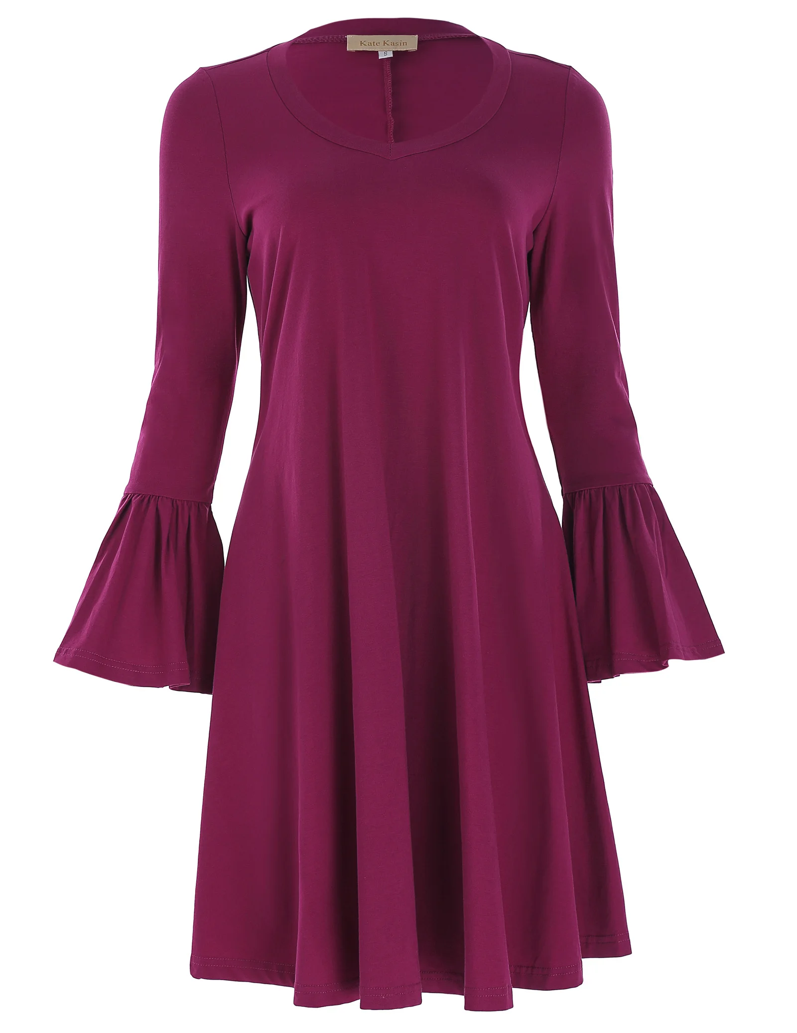 

Kate Kasin Women's Bell Sleeve Tunic Dress O-Neck Ruffle Loose Dress Swing Shift Dresses Summer Casual Loose Dress