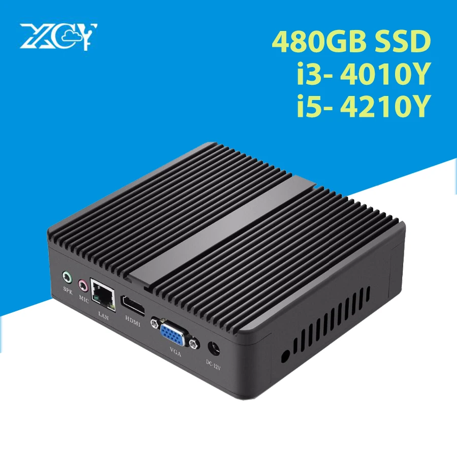 XCY безвентиляторный мини ПК Windows 10 Core i5-4200Y i3-4010Y микро компьютер HDMI VGA WiFi Настольный игровой офис бытовой usb ПК