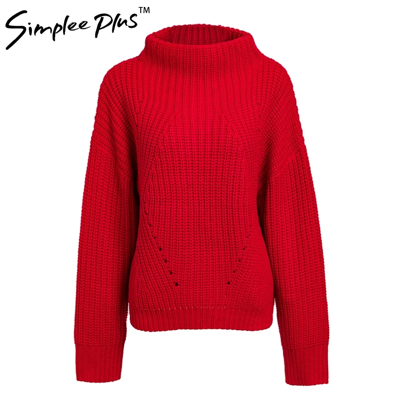 Simplee плюс короткий красный вязаный зимний свитер Женский Повседневный теплый Свободный пуловер Женский Уличная одежда трикотажный пуловер для женщин