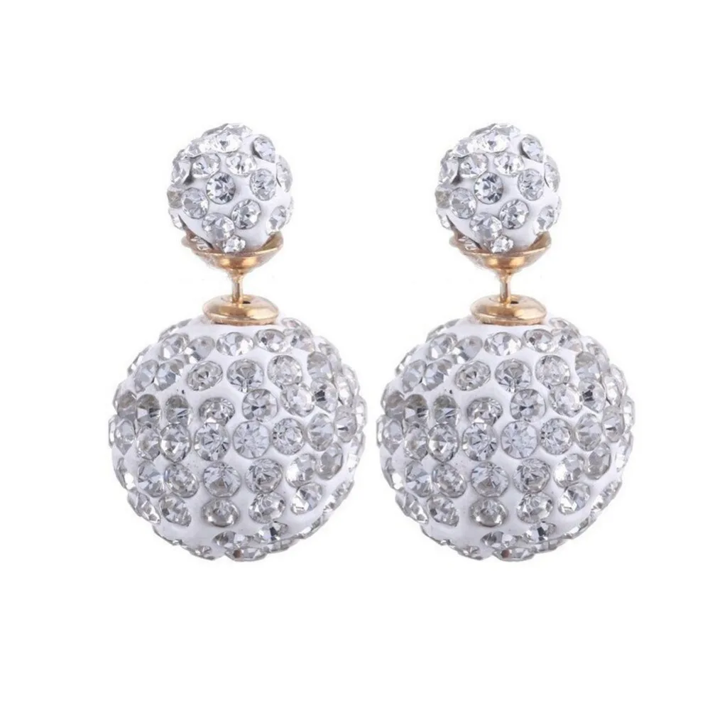 Women's Double Side Round Ball Earrings Crystal Rhinestone Beads Ear