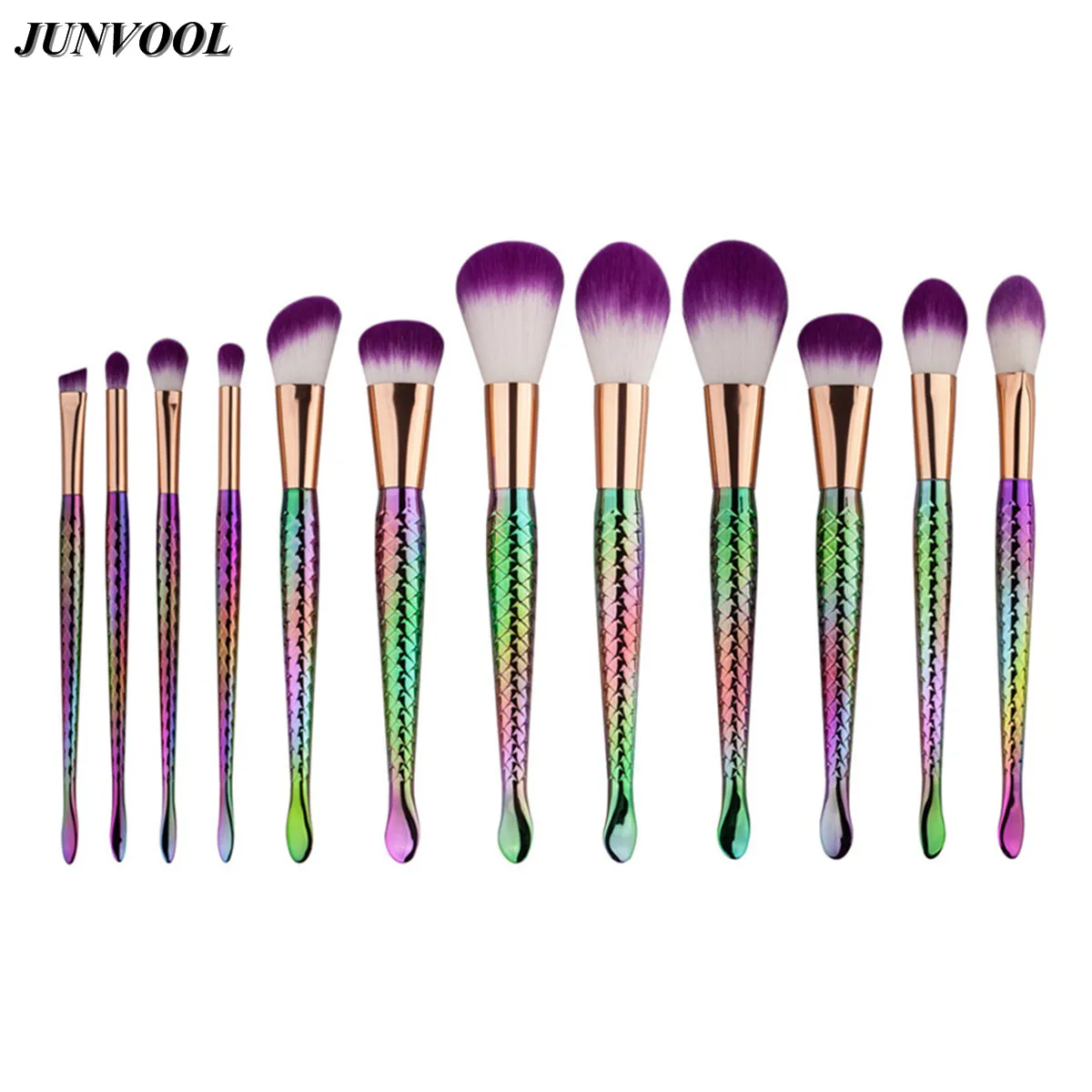 

12Pcs Rainbow Fish Makeup Brushes Synthetic Hair Mermaid Purple Hair Eyebrow Power Foundation Brush Cosmetic Tools for Beauty