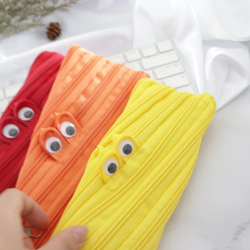

1X Zipper Pencil Bag Creative Stationery Simple For Monster Zipper Bag Cute Large Canvas School Supplies Pencil Pouch