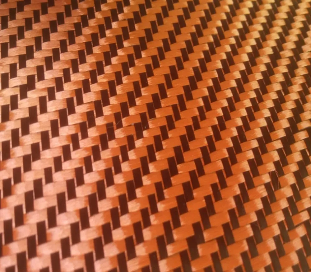 Углеродное арамидное волокно гибридная ткань Оранжевый Саржа переплетения 190gsm