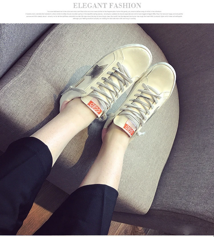 

Golf Korean White Shoe Old Small Dirty Women Shoes Flat Skate Lace Up Shoes Stars All Match Students Shoes Woman Sports