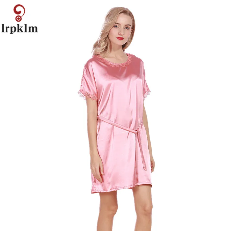 Night Gown Satin Summer Lace Edge Short Sleep Dresses Ladies Sexy High Grade Round Neck