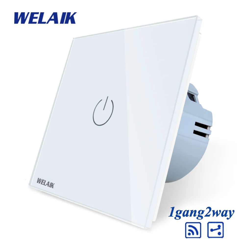 

WELAIK Crystal Glass Panel Switch White Wall Switch EU Remote Control Touch Switch Light Switch 1gang2way AC110~250V A1914XW/B