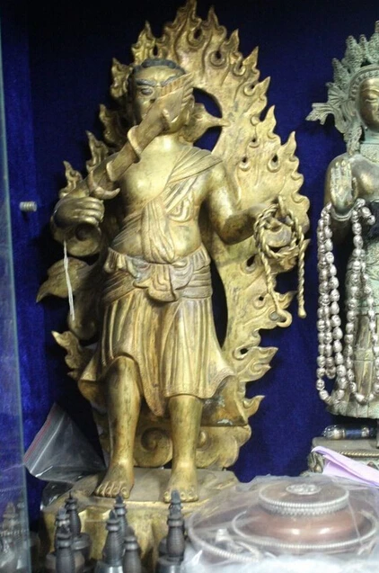 

R0722 Details about 21"Tibet Buddhism temple Old Bronze 24K Gold Stand Acalanatha Buddha Statue