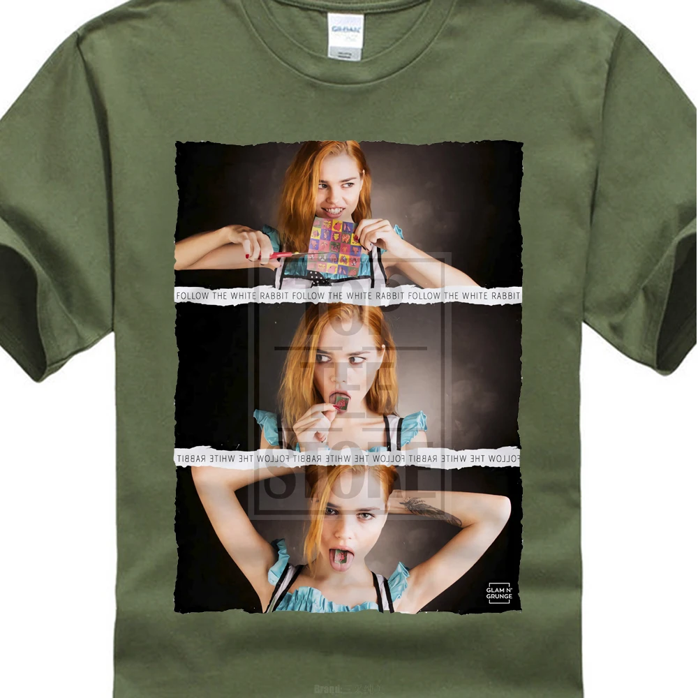 Модная футболка мужская одежда Алиса в стране чудес Wunderland Lsd трипси-психоделический летний короткий рукав модный 087 - Цвет: Армейский зеленый