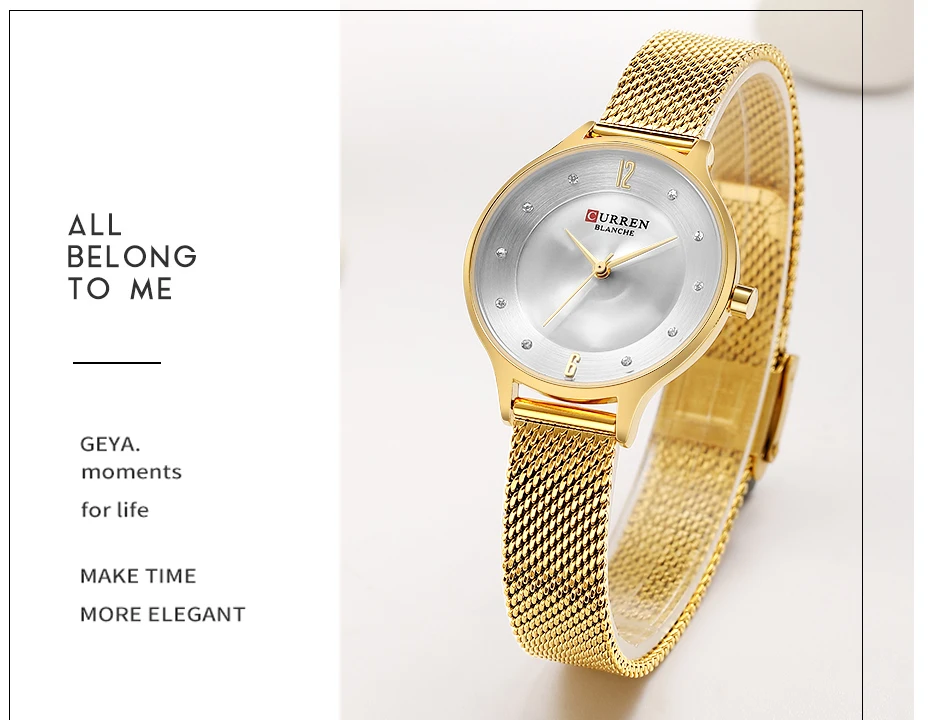 CURREN изысканные простые женские часы, серебряные аналоговые кварцевые часы из нержавеющей стали, женские роскошные часы от ведущего бренда Relogio Feminino