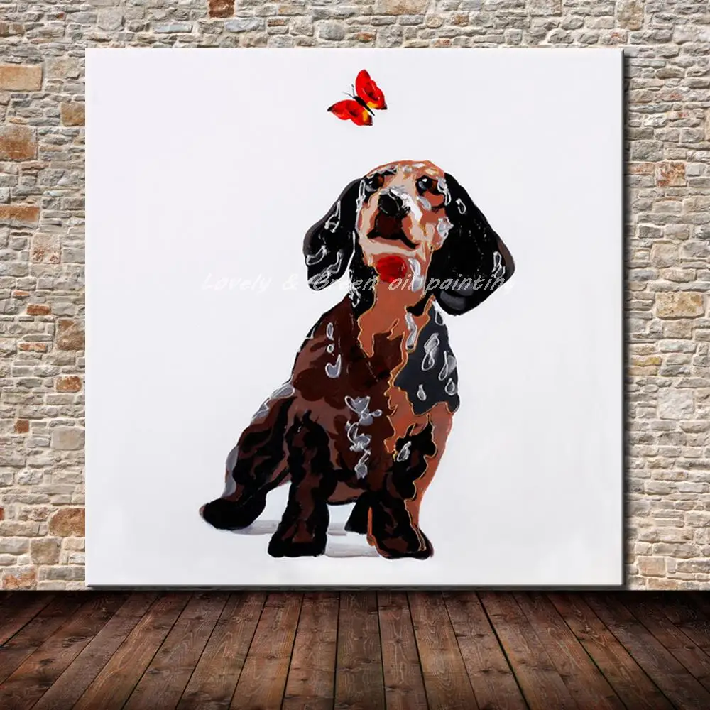 Hand Painted Modern Abstract Dog Animal Oil Painting On Canvas Wall Art
