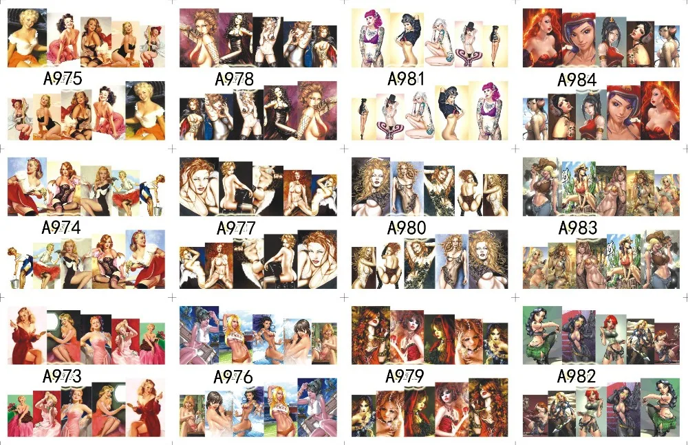 

12 PACK/ LOT WATER DECAL NAIL ART NAIL STICKER SLIDER TATTOO FULL COVER ROMANTIC SEXY LADY GIRL A973-984