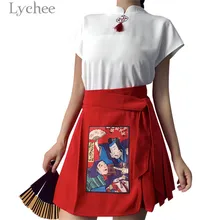 Личи японский стиль характер плиссированные на шнуровке Женская юбка Милая плиссированная выше колена мини-юбка женская