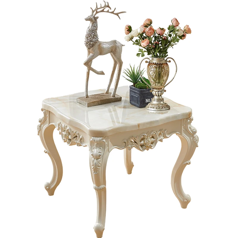 European Style Sofa Side Table Idyllic Small Square Coffee Living Room Simple Mini Marble Corner Carved