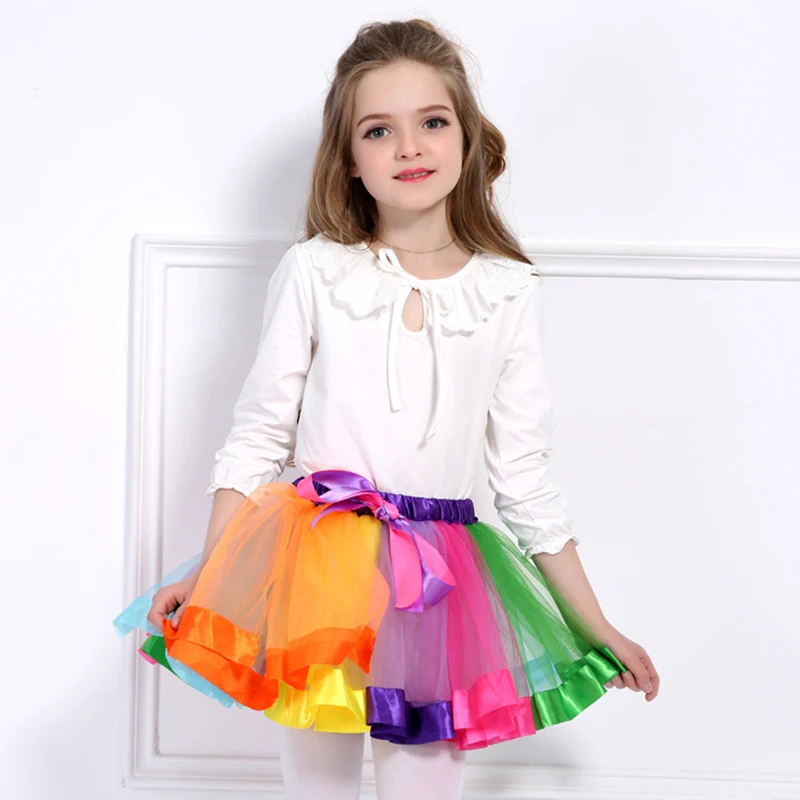 0 18Years Girl Rainbow Skirts Splicing Tulle Tutu Children Clothing