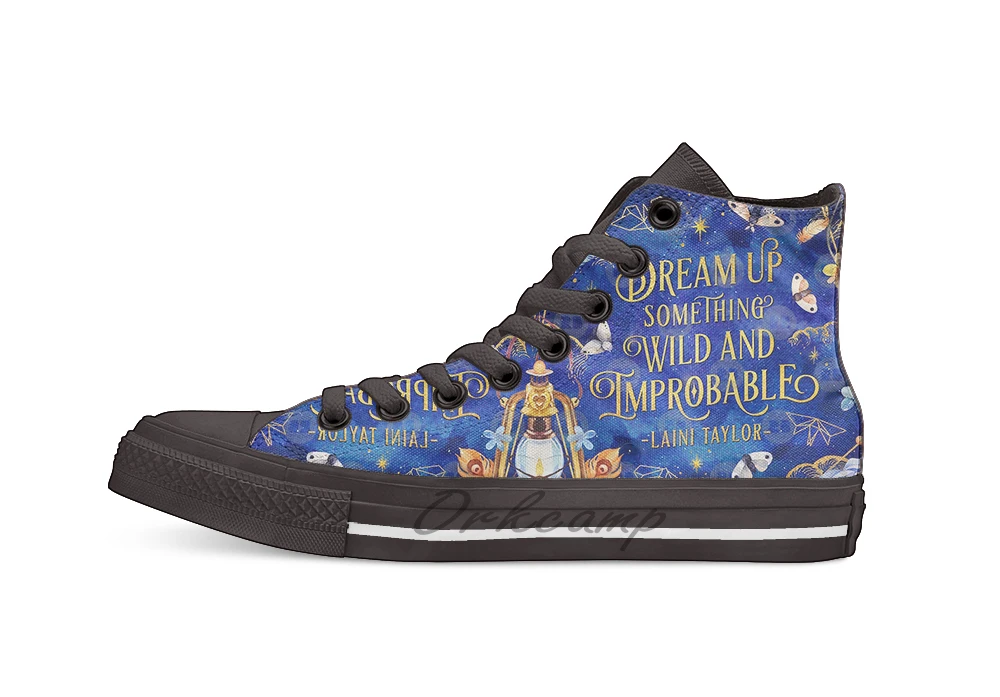 

Dream up Quotes of Laini Taylor Unisex High Top Canvas flat Casual Custom shoes Drop Shipping