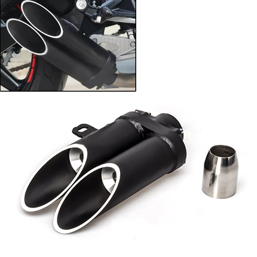 

Universal Aluminium Motorcycle Modified Double Exhaust Muffler Pipe Dualt-outlet 51 mm High quality