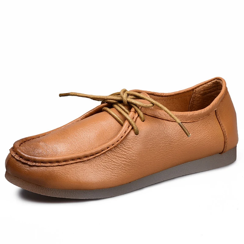 

Z.Suo Casual Genuine Leather Women's Flats Shoes Fashion Spring And Autumn Lace-up Solid Female Moccasins Women Flats ZS18005N