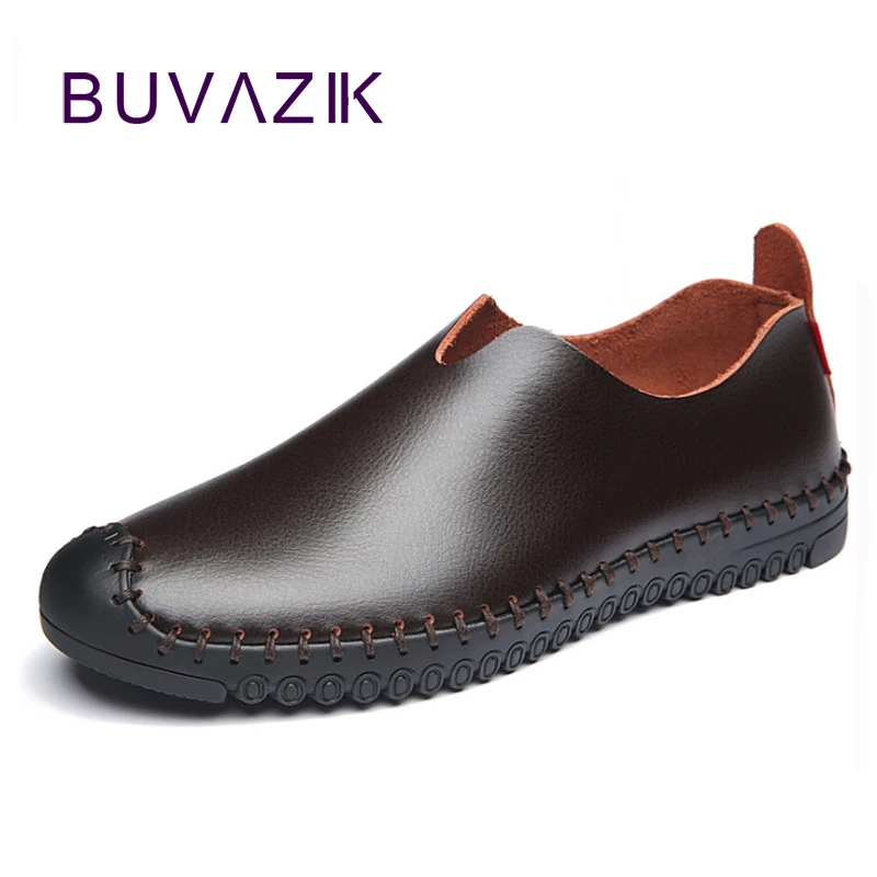 

2017 genuine leather soft breathable men's casual shoes lazy black brown fashion no inside male loafers Chaussures